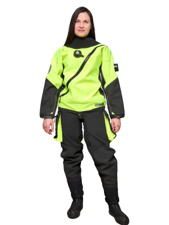 Сухой гидрокостюм женский FrogLady Hydra черный с желтым, размер S, размер бот 39