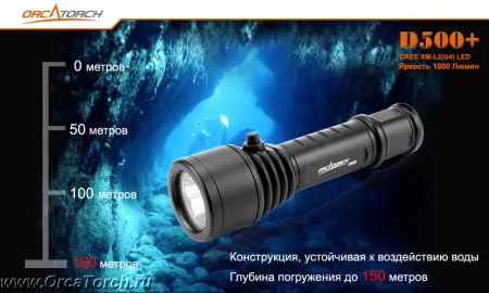 Фонарь OrcaTorch D500+ Kit 1000 Lum