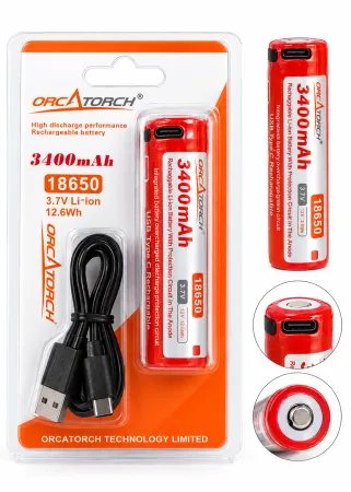 Аккумулятор OrcaTorch тип 18650 3400mAh с USB зарядкой