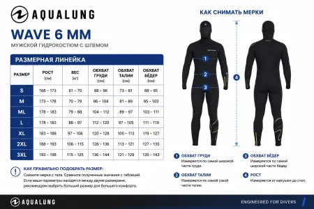 Гидрокостюм с капюшоном Aqualung Wave 6 мм