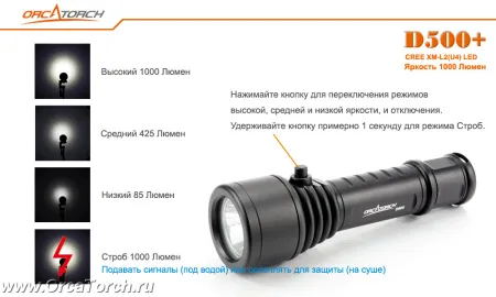 Фонарь OrcaTorch D500+ Kit 1000 Lum