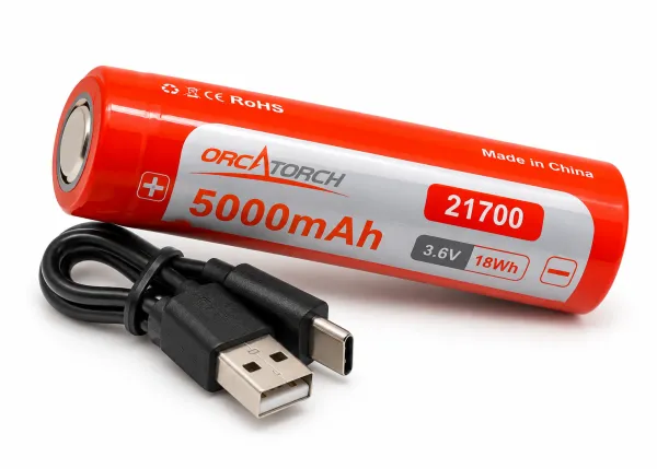 Аккумулятор OrcaTorch тип 21700 5000mAh с USB зарядкой