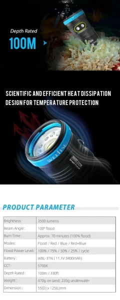 Подводный осветитель Weefine Smart Focus 3500 Люмен